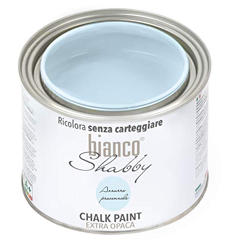 bianco Shabby® Azzurro Provenzale Kreidefarbe Wasserbasis für Alle Oberflächen einfach zu verarbeiten ohne schlechten Geruch - Chalk Paint Extra Matt (500 ml) von bianco Shabby