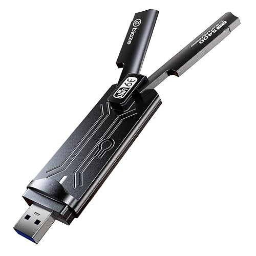 biaze Drahtloser WiFi 6E-Adapter 5400 Mbit/s USB 3.0 – Dualband-Gaming-WiFi-Adapter für PC und Laptop, Plug-and-Play-WiFi 6E-Netzwerkkarte mit externer Antenne (WiFi6E 5400 Mbit/s) von biaze