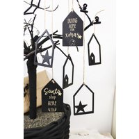 4-Er Set Weihnachtsanhänger Aus Holz, Weihnachtshäuschen, Weihnachtsbaumschmuck, Weihnachtsbaumkugeln, Christbaumschmuck von bibdecofieber
