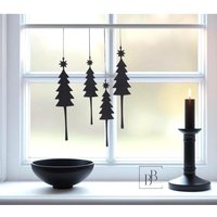4-Er Set Weihnachtsanhänger Aus Holz in Schwarz Oder Weiß, Tannenbäume, Weihnachtsbaumschmuck, Weihnachtsbaumkugeln, Geschenkanhänger von bibdecofieber