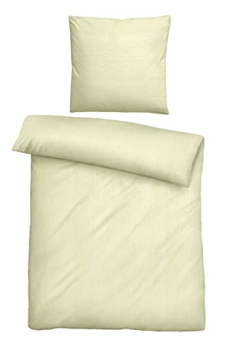 biberna Sleep & Protect 0022294 Bettwäsche Garnitur mit Kopfkissenbezug Baumwoll-Seersucker 1x 135x200 cm + 1x 80x80 cm gelb von biberna