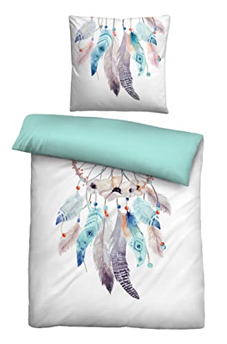biberna 0044501 Linon-Bettwäsche TRAUMFÄNGER ciel 1x 155x220 cm + 1x 80x80 cm von biberna