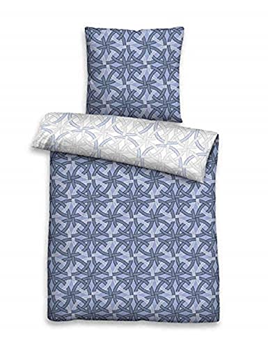 biberna 0636037 Bettwäsche Garnitur mit Kopfkissenbezug Mako-Baumwoll-Satin 1x 155x220 cm + 1x 80x80 cm blau von biberna