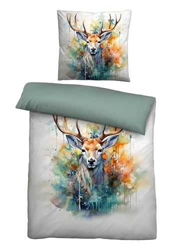 biberna Bettwäsche Linon 0046737 Hirsch 1x 135x200 cm + 1x 80x80 cm, Natur von biberna
