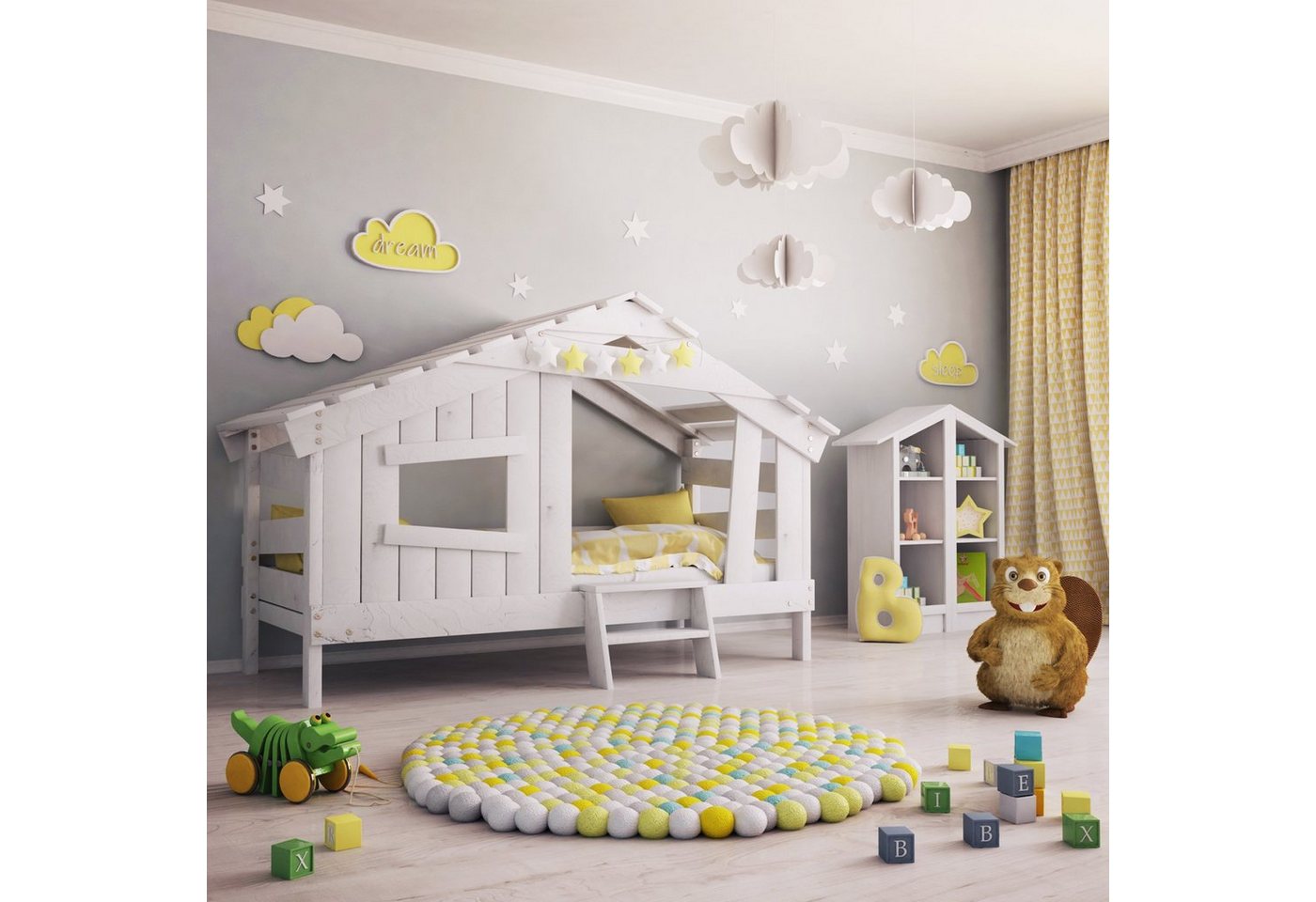 bibex Kinderbett APART CHALET Kinderbett, Jugendbett, Spielbett, creme-beige von bibex