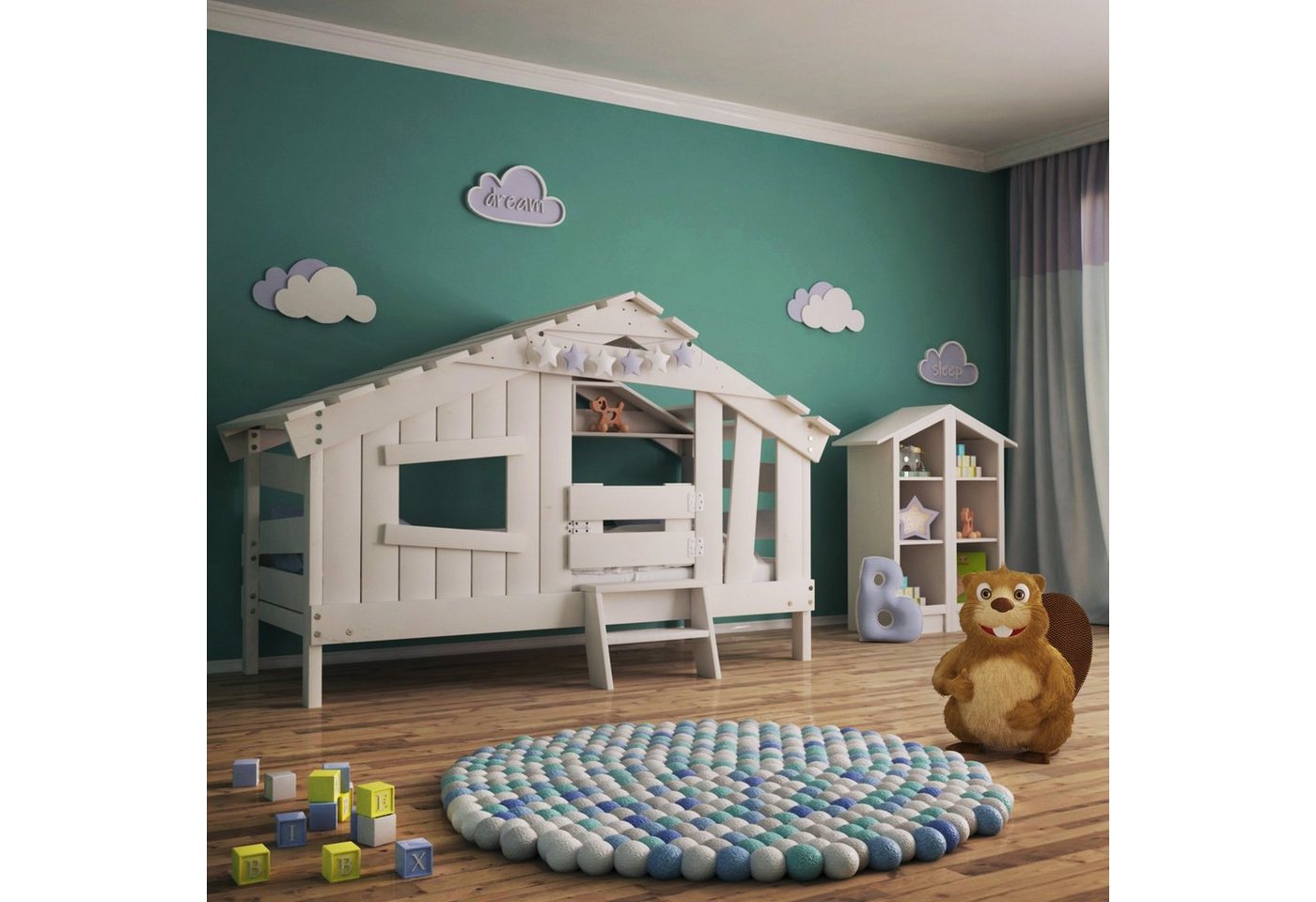 bibex Kinderbett APART CHALET Kinderbett, Jugendbett, Spielbett, creme-beige von bibex