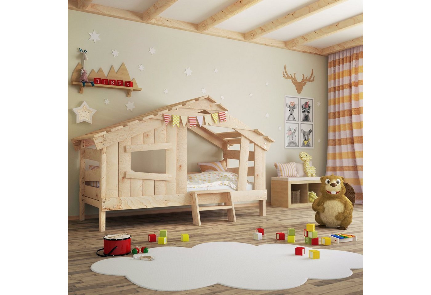 bibex Kinderbett APART CHALET Kinderbett, Jugendbett, Spielbett, naturbelassen von bibex