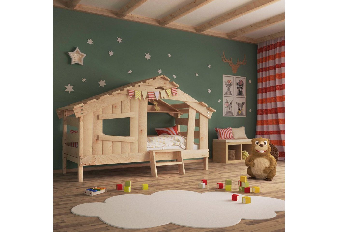 bibex Kinderbett APART CHALET Kinderbett, Jugendbett, Spielbett, naturbelassen von bibex