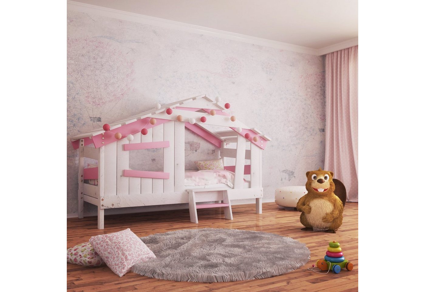 bibex Kinderbett APART CHALET Kinderbett, Jugendbett, Spielbett, zart-rosa von bibex