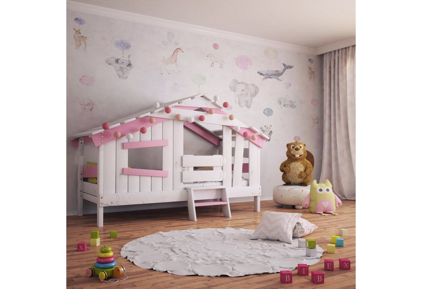 bibex Kinderbett APART CHALET Kinderbett, Jugendbett, Spielbett, zart-rosa von bibex