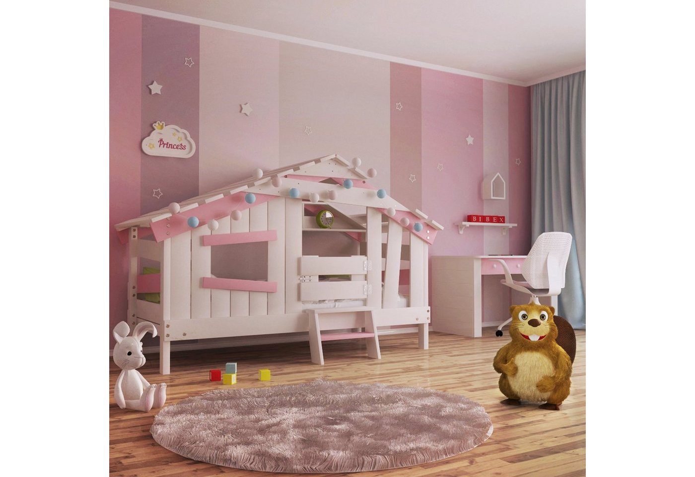 bibex Kinderbett APART CHALET Kinderbett, Jugendbett, Spielbett, zart-rosa von bibex