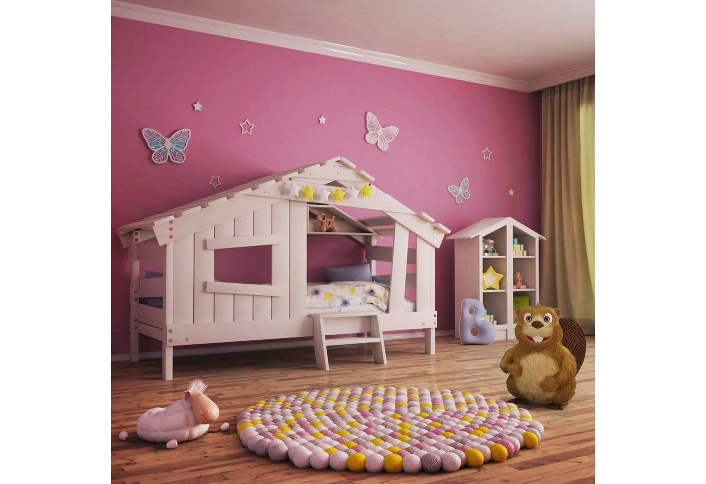 bibex Kinderbett APART CHALET Kinderbett, Jugendbett, Spielbett, zart-rosa von bibex
