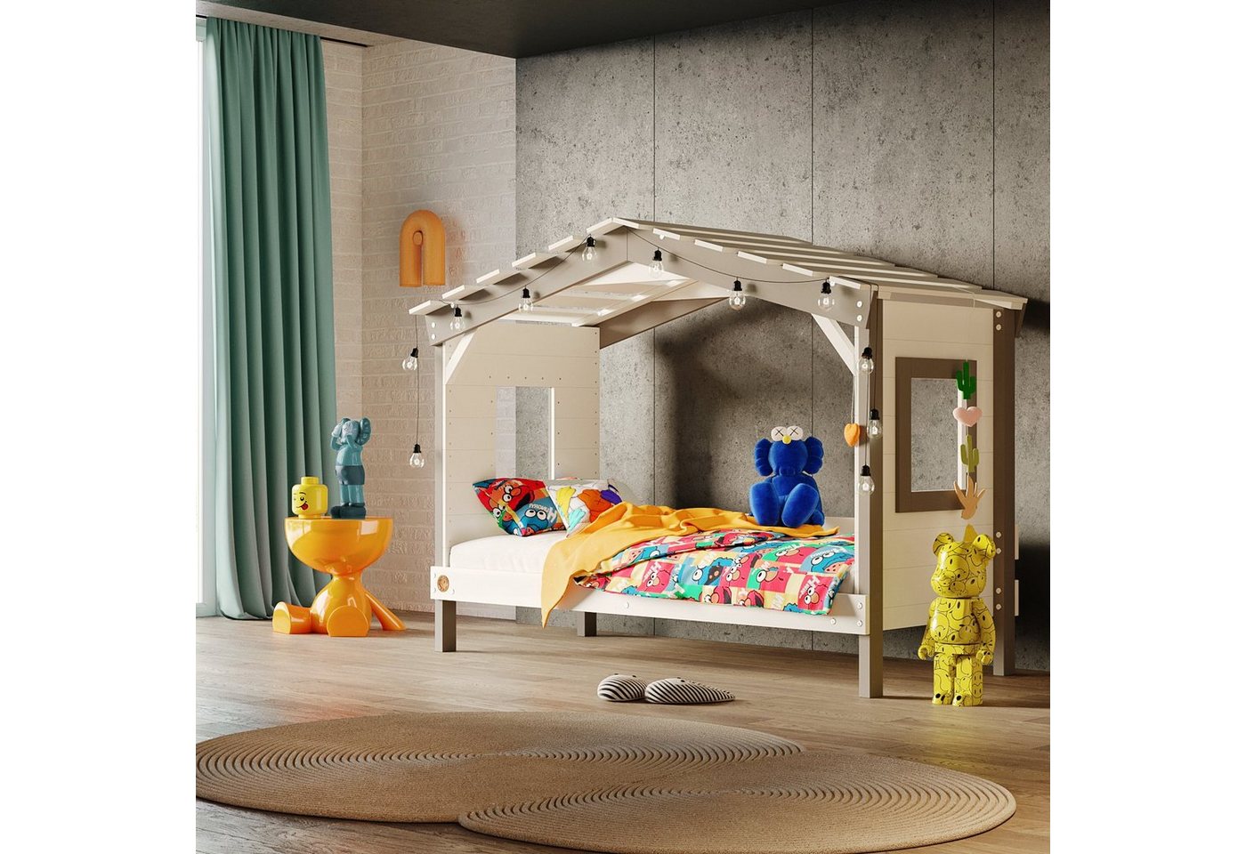 bibex Kinderbett DOLCE NIDO Kinderbett, Spielbett, Jugendbett, Spielhaus, Weiss/Grau von bibex