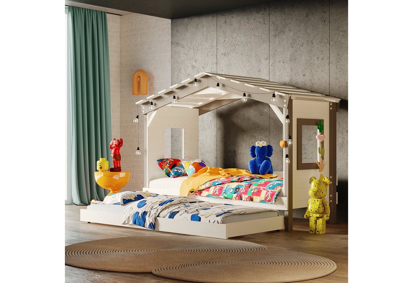 bibex Kinderbett DOLCE NIDO Kinderbett, Spielbett, Jugendbett, Spielhaus, Weiss/Grau von bibex