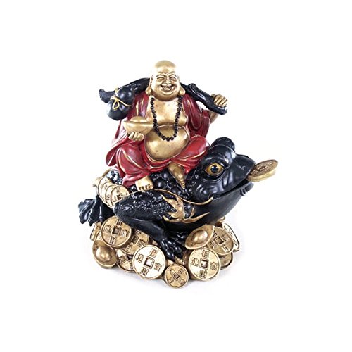 bick.shop Buddha Figur auf Geldfrosch - Feng-Shui Budda Gold/rot/schwarz Glücksbringer von bick.shop