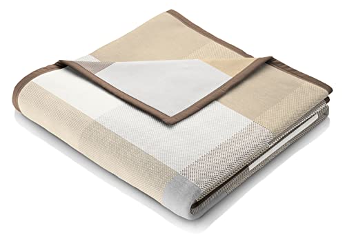 biederlack® flauschig-weiche Kuscheldecke Pure Cotton Karo - beige I Made in Germany I Öko-Tex I Sofa-Decke aus 100% Baumwolle in 150x200 cm I beige-braun Karierte Wohndecke I nachhaltig produziert von biederlack