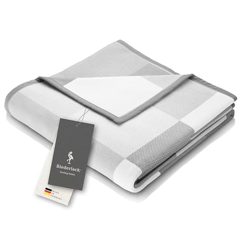 biederlack® Flauschige Kuscheldecke Pure Cotton Karo grau I Made in Germany I Öko-Tex Made in Green I grau Karierte Wohndecke aus 100% Baumwolle I Couch-Decke in 150x200 cm I nachhaltig produziert von biederlack