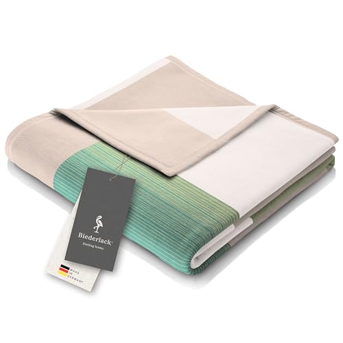 biederlack® flauschig-weiche Kuscheldecke aus Baumwolle und Polyacryl I Made in Germany I Öko-Tex I nachhaltig produziert I Karierte Couch-Decke Squares Green in grün I Sofa-Decke in 150x200cm von biederlack