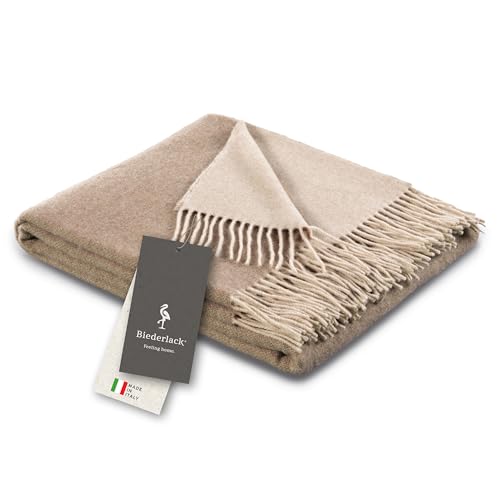 biederlack® samt weiche Kuschel-Decke Wool-Mix Natur-Sand I aus Wolle & Kaschmir I Öko-Tex Zertifiziert I Plaid in 130x170 cm | geeignet als Tagesdecke & Sofa-Decke | Wohn-Decke in top Qualität von biederlack
