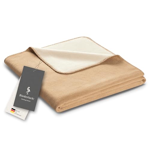 biederlack® samtig-weiche Kuscheldecke aus Baumwolle und Polyacryl I Made in Germany I Öko-Tex I nachhaltig produziert I beige Wohndecke Double Optic in Creme-Natur I Sofa-Decke in 150x200 cm von biederlack