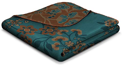 biederlack® weiche Kuscheldecke Oriental Flowers aus Baumwolle und Polyacryl I Made in Germany I Öko-Tex I Wohndecke mit orientalischem Dessin I Tagesdecke 150x200 cm I Sofadecke in Petrol-Orange von biederlack