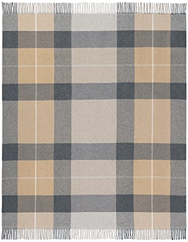 biederlack Woll-Plaid Quito Beige 130 x 170 cm Karo Muster mit Fransen von biederlack