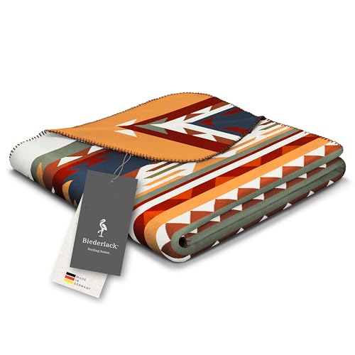 biederlack weiche Kuschel-Decke 'Pueblo' I Ethno Wohndecke in blau-gelb-grün-Natur I Made in Germany I Bunte Sofa-Decke in 150x200 cm I nachhaltig produzierte Decke I Öko-Tex Made in Green von biederlack