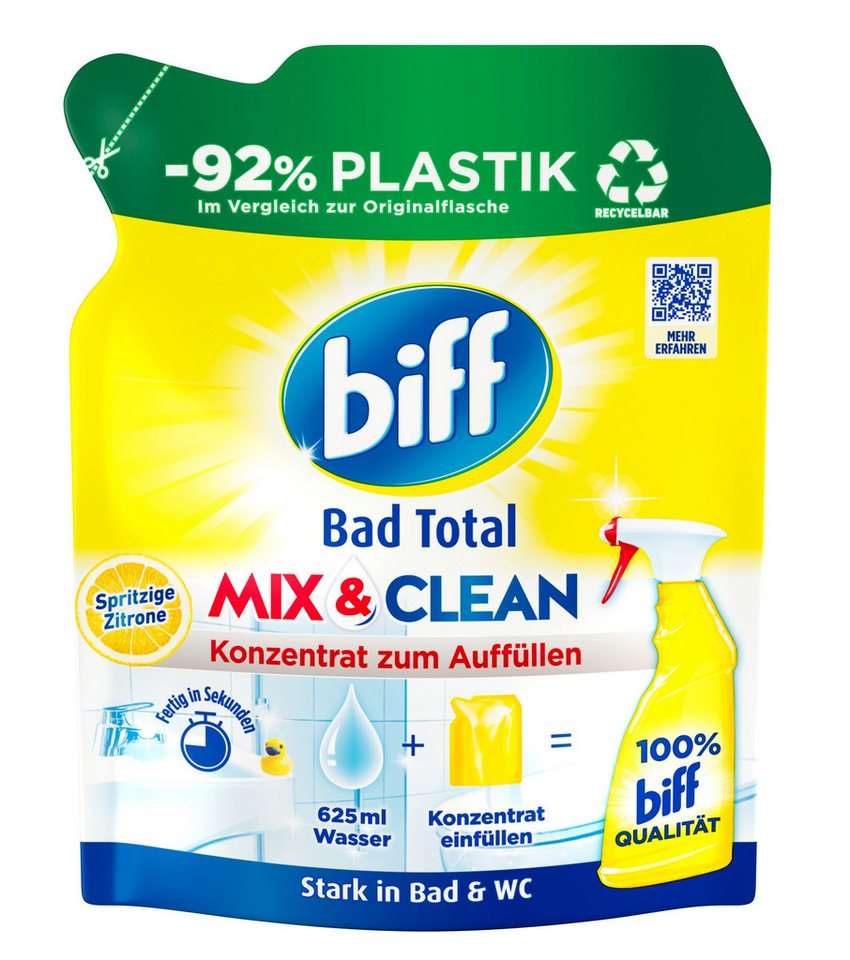 biff BIFF Mix & Clean Konzentrat Spritzige Zitrone 125ml Badreiniger (1-St. mit -92% weniger Plastik) von biff