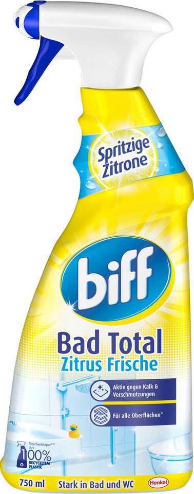 biff BIFF Bad Total Reiniger Zitrus Frische Sprühflasche 750ml Badreiniger (750 ml - Entfernt 99,9 % der Bakterien und speziellen Viren) von biff