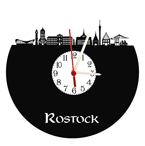 Wanduhr Rostock Skyline mit Ziffernblatt, hochwertige Acrylglasuhr Wanduhr mit Quarzwerk von bigcopy e.K.