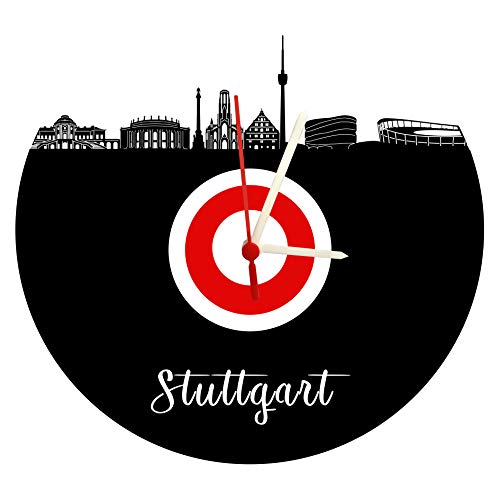 Wanduhr Skyline Stuttgart hochwertige Acrylglas Uhr mit lautlosem Quarzwerk, 3mm Stärke rot-weiß von bigcopy e.K.