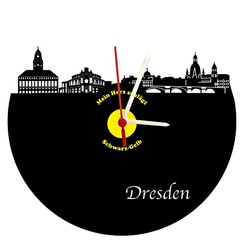 bigcopy e.K. Wanduhr Dresden Skyline, schwarz-gelb hochwertige Acrylglas Uhr mit lautlosem Quarzwerk, 3mm Stärke von bigcopy e.K.