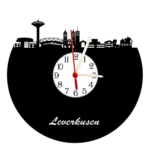 bigcopy e.K. Wanduhr Leverkusen Skyline mit Ziffernblatt, hochwertige Acrylglasuhr Wanduhr mit Quarzwerk von bigcopy e.K.