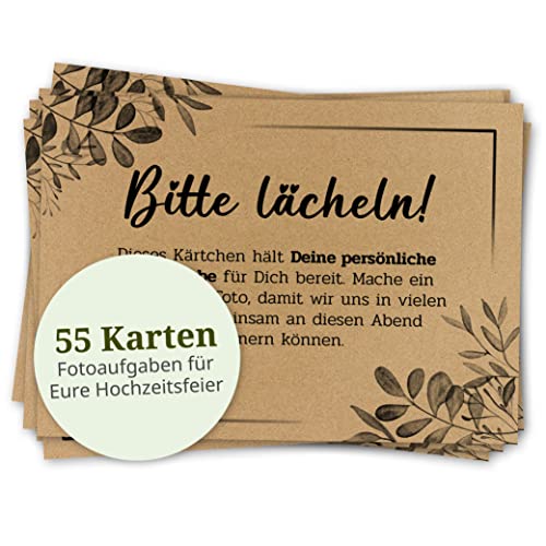 Fotospiel Hochzeit I 55 Fotoaufgaben I Hochzeitsspiele für Gäste I alternatives Gästebuch Hochzeit I Kraftpapier I Format DIN A7 von bigdaygraphix