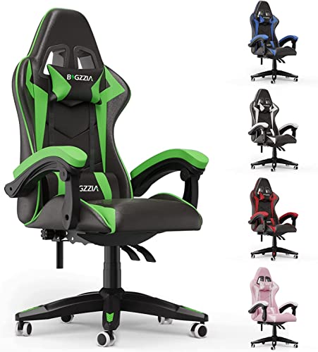 bigzzia Gaming Stuhl Ergonomisch - Gamer Stühle mit Lendenkissen + Kopfstütze Gaming Chair Höhenverstellbar Bürostuhl Computerstuhl für Erwachsene Mädchen Junge (Green) von Bigzzia