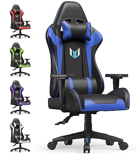 bigzzia Gaming Stuhl Computerstuhl Ergonomisch - Gamer Stühle mit Lendenkissen + Kopfstütze Höhenverstellbar Gaming Chair für Mädchen Junge Erwachsene, Blau von bigzzia