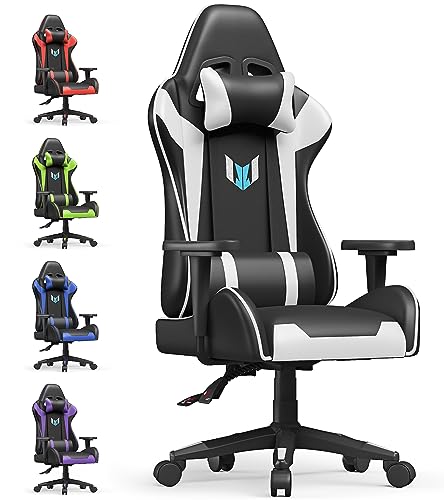 bigzzia Gaming Stuhl Computerstuhl Ergonomisch - Gamer Stühle mit Lendenkissen + Kopfstütze Höhenverstellbar Gaming Chair für Mädchen Junge Erwachsene, Weiß von bigzzia