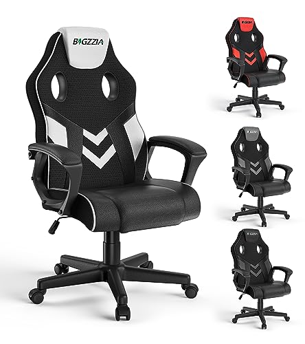 bigzzia Gaming Stuhl Computerstuhl Ergonomisch - Gamer Stuhl Bürostuhl mit Höhenverstellung Wippfunktion Feste Armlehne für Erwachsene Junge Mädchen, Weiß von bigzzia