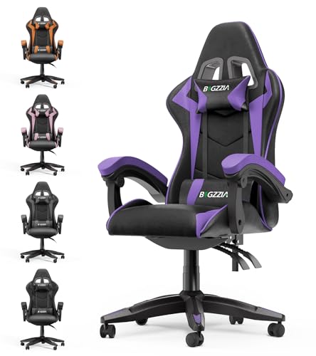 bigzzia Gaming Stuhl Ergonomisch - Gamer Stühle mit Lendenkissen + Kopfstütze Gaming Chair Höhenverstellbar Bürostuhl Computerstuhl für Erwachsene Mädchen Junge, Schwarz-Lila von bigzzia