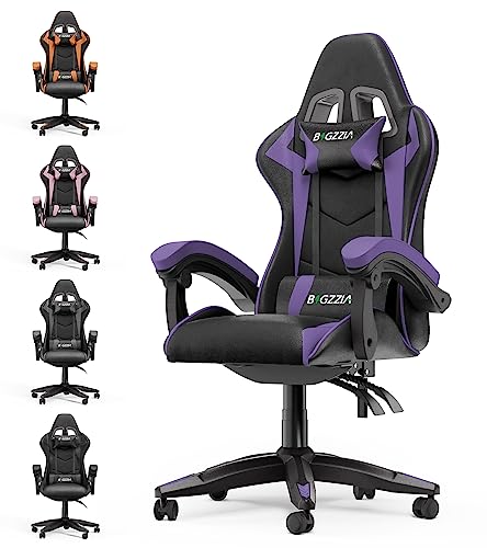 bigzzia Gaming Stuhl Ergonomisch - Gamer Stühle mit Lendenkissen + Kopfstütze Gaming Chair Höhenverstellbar Bürostuhl Computerstuhl für Erwachsene Mädchen Junge, Schwarz-Lila von bigzzia