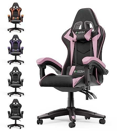 bigzzia Gaming Stuhl Ergonomisch - Gamer Stühle mit Lendenkissen + Kopfstütze Gaming Chair Höhenverstellbar Bürostuhl Computerstuhl für Erwachsene Mädchen Junge, Schwarz-Rosa von bigzzia