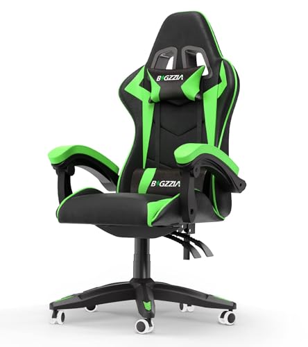 bigzzia Gaming Stuhl Ergonomisch - Gamer Stühle mit Lendenkissen + Kopfstütze Gaming Chair Höhenverstellbar Bürostuhl Computerstuhl für Erwachsene Mädchen Junge (Grün) von bigzzia
