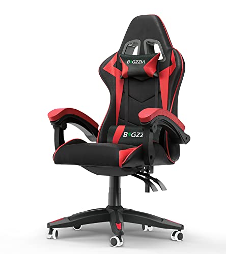 bigzzia Gaming Stuhl Ergonomisch - Gamer Stühle mit Lendenkissen + Kopfstütze Gaming Chair Höhenverstellbar Bürostuhl Computerstuhl für Erwachsene Mädchen Junge (Schwarz-Rot) von bigzzia