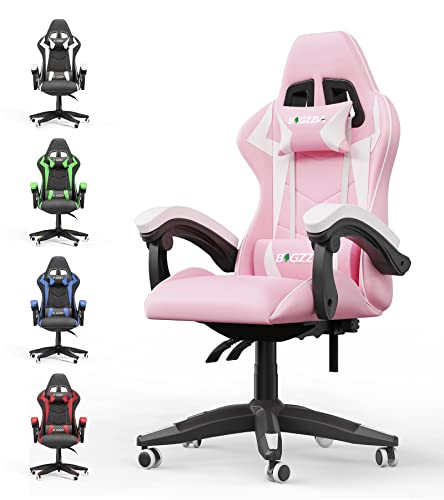 bigzzia Gaming Stuhl Ergonomisch - Gamer Stühle mit Lendenkissen + Kopfstütze Gaming Chair Höhenverstellbar Computerstuhl Bürostuhl für Erwachsene Mädchen Junge, Rosa von bigzzia