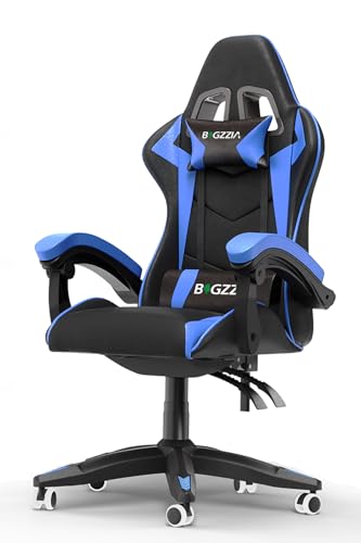 bigzzia Gaming Stuhl Gamer Chair - Computerstuhl Drehstuhl PC Stühle Ergonomisch mit Lendenkissen + Kopfstütze Höhenverstellbar für Erwachsene Mädchen Junge, Blau von bigzzia