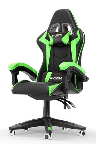 bigzzia Gaming Stuhl Gamer Chair - Computerstuhl Drehstuhl PC Stühle Ergonomisch mit Lendenkissen + Kopfstütze Höhenverstellbar für Erwachsene Mädchen Junge, Grün von bigzzia