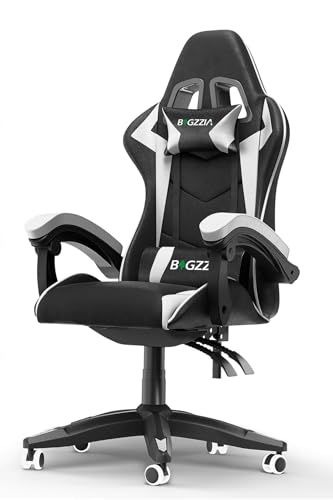bigzzia Gaming Stuhl Gamer Chair - Computerstuhl Drehstuhl PC Stühle Ergonomisch mit Lendenkissen + Kopfstütze Höhenverstellbar für Erwachsene Mädchen Junge, Weiß von bigzzia