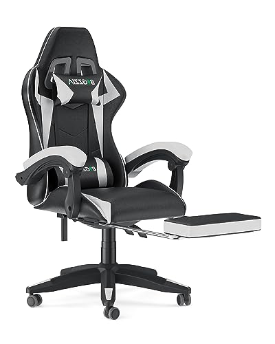 bigzzia Gaming Stuhl mit Fußstütze - Gamer Stühle Ergonomisch mit Lendenkissen + Kopfstütze Gaming Chair Höhenverstellbar Computerstuhl für Erwachsene Mädchen Junge, Weiß von bigzzia