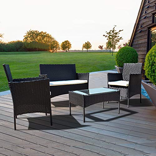 bigzzia Gartenmöbel Set Rattan, Lounge Gartenmöbel Set Polyrattan Balkonmöbel Kleiner Balkon Wetterfest Sitzlounge Für 4-5 Personen von bigzzia