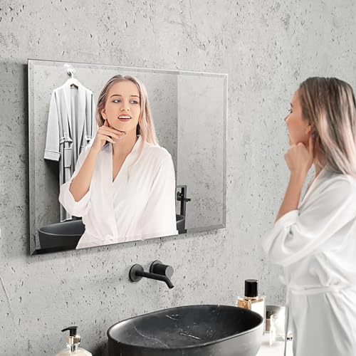 bijon Badezimmer-Spiegel ohne Rahmen mit Facette, Bad-Spiegel mit Befestigungsset, 90° drehbar, 50x120 cm oder 120x50 cm von bijon